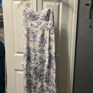 Strapless Floral Dress in Blue and White